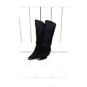 90s vintage black suede leather slouchy western metal tip boots